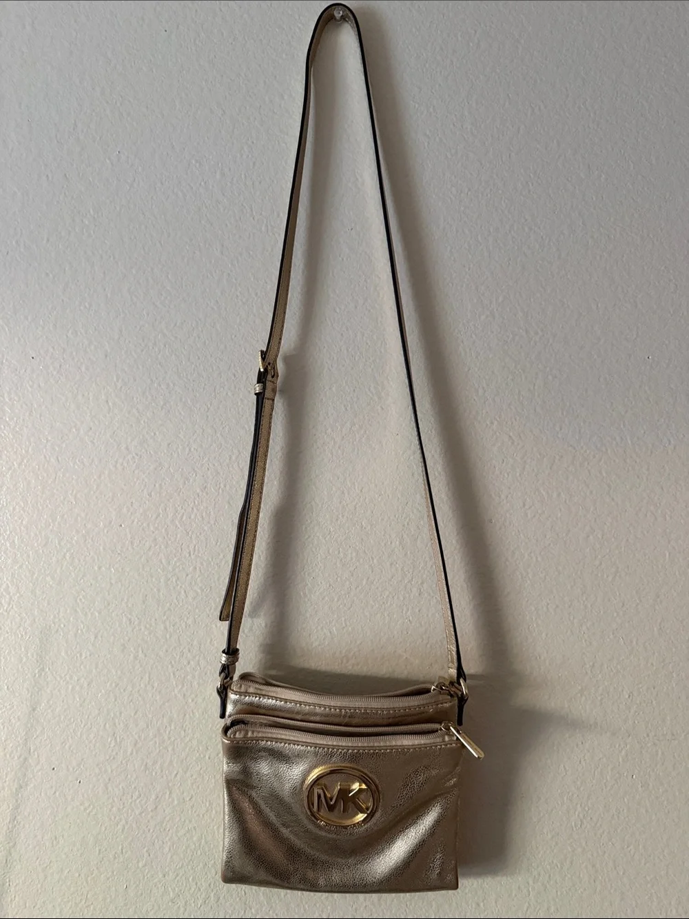 Michael Kors Metallic Gold Crossbody Pouch with MK Logo